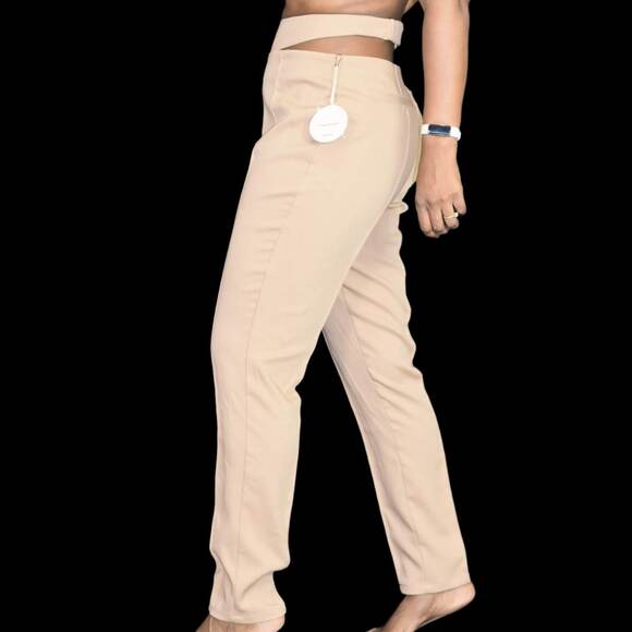 Camila Coelho Pants Tan Taupe Waist Cutouts High Waisted Tapered Trouser Medium - Picture 10 of 13